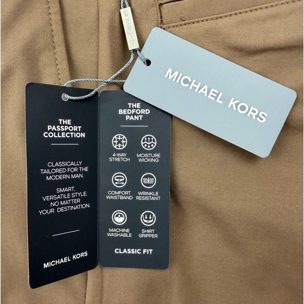 $95 NEW MICHAEL KORS Mens 38x32 Light Brown Bedford Trousers/Dress Pants/Slacks - Picture 2 of 6